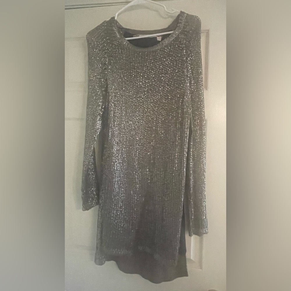 Chelsea Violet lined gun metal can be worn as a long sweater or short dress